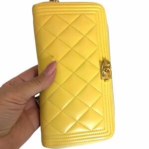 Chanel Boy Zip Around Wallet Yellow Lambskin 27 Series 2019